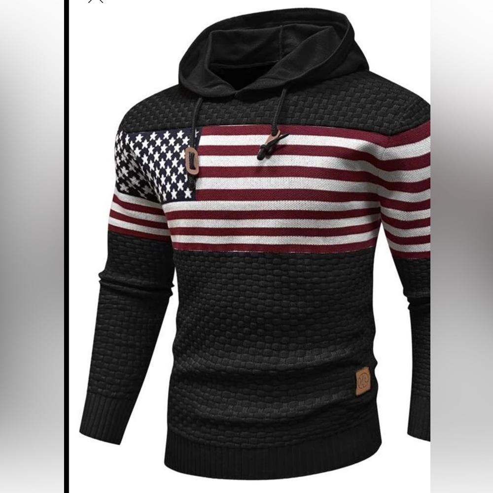 Manfinity Homme Men American Flag Pattern Drawstring Hooded Sweater